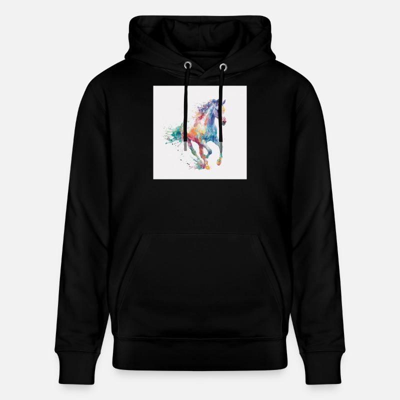 Explosion aquarelle du cheval arc-en-ciel - Sweat à capuche bio CRUISER Stanley/Stella Unisexe - noir