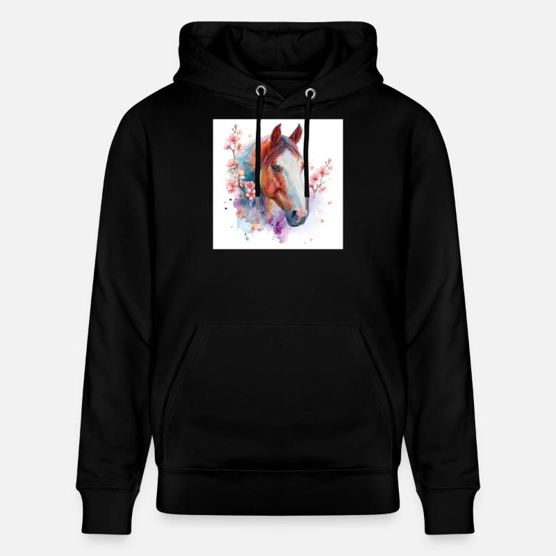 Aquarelle Cheval et Fleurs - Sweat à capuche bio CRUISER Stanley/Stella Unisexe - noir
