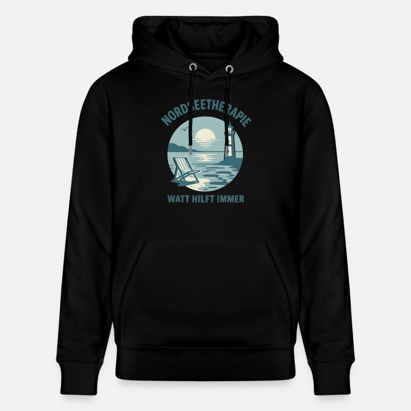 Nordseetherapie - Watt hilft immer - Stanley/Stella Unisex Bio-Hoodie CRUISER  - Schwarz