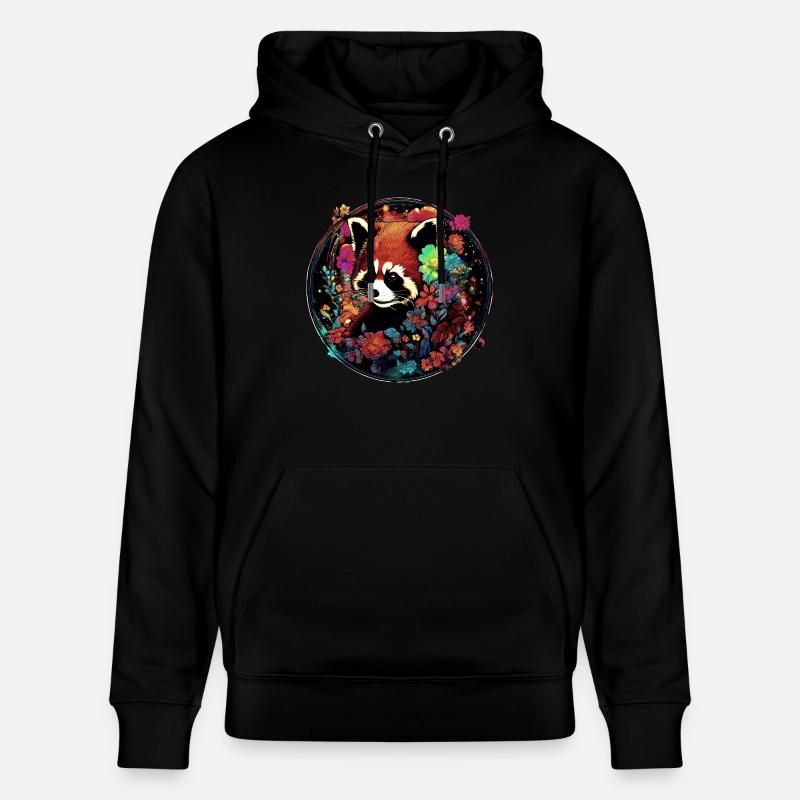 Panda roux,panda,fleurs, illustration - Sweat à capuche bio CRUISER Stanley/Stella Unisexe - noir