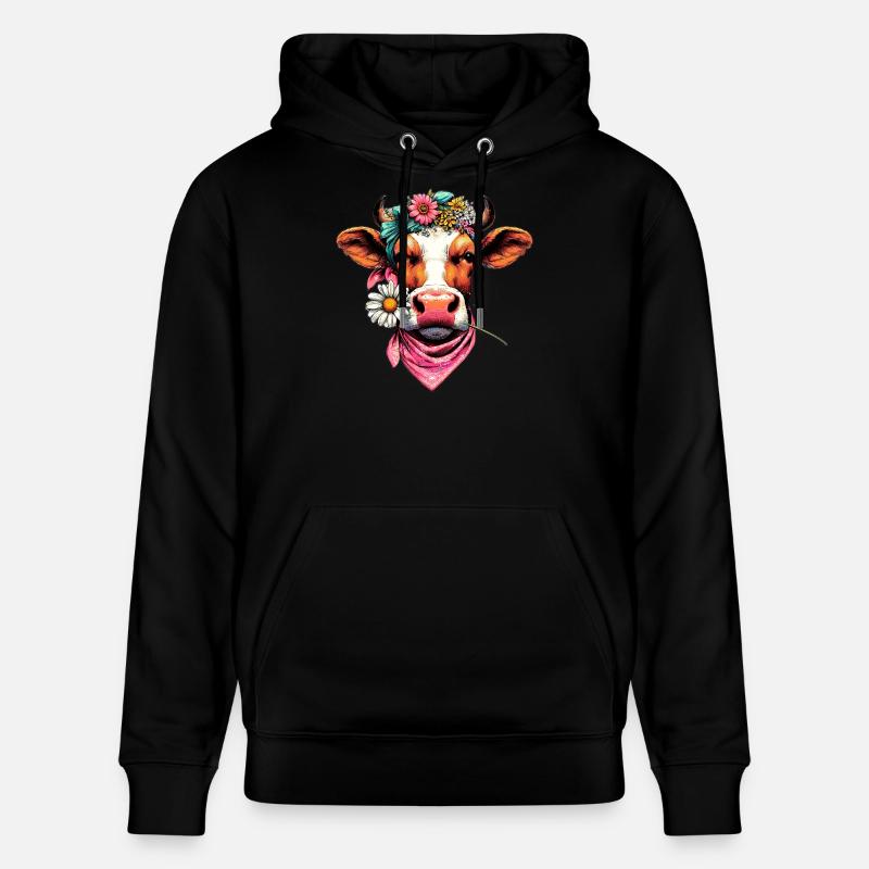 Vache avec des fleurs - Sweat à capuche bio CRUISER Stanley/Stella Unisexe - noir