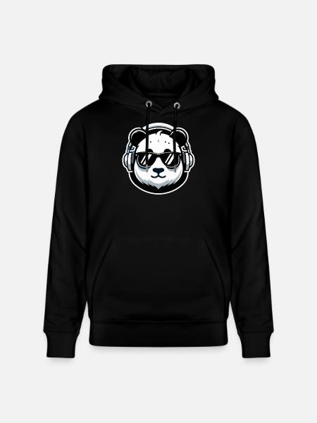 Panda DJ with Sunglasses - Stanley/Stella CRUISER Unisex Organic Hoodie - black
