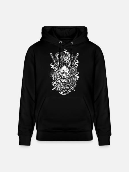 Hannya Mask with Katana and Snake - Stanley/Stella CRUISER Unisex Organic Hoodie - black