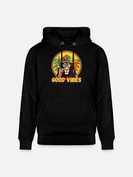 Rasta Lion Good Vibes - Stanley/Stella CRUISER Unisex Organic Hoodie - black
