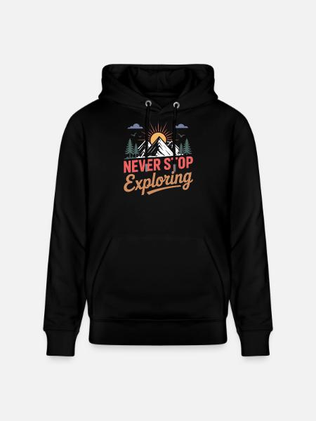 Mountains - Never Stop Exploring - Stanley/Stella CRUISER Unisex Organic Hoodie - black