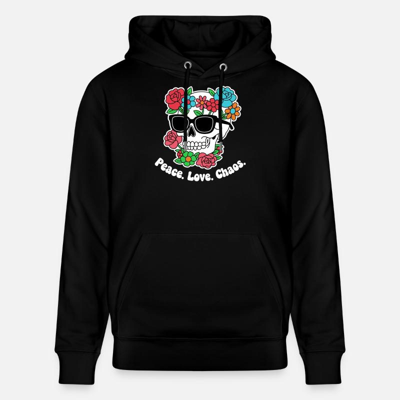 Blumen-Skull mit Sonnenbrille - Stanley/Stella Unisex Bio-Hoodie CRUISER  - Schwarz