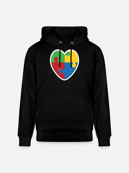 Autism Heart Puzzle - Stanley/Stella CRUISER Unisex Organic Hoodie - black