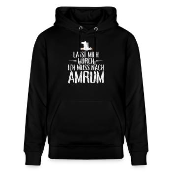 Lasst mich durch ich muss nach Amrum Möwe - Stanley/Stella Unisex Bio-Hoodie CRUISER  - Schwarz - Vorne - Alina (178cm) & Michal (187cm)