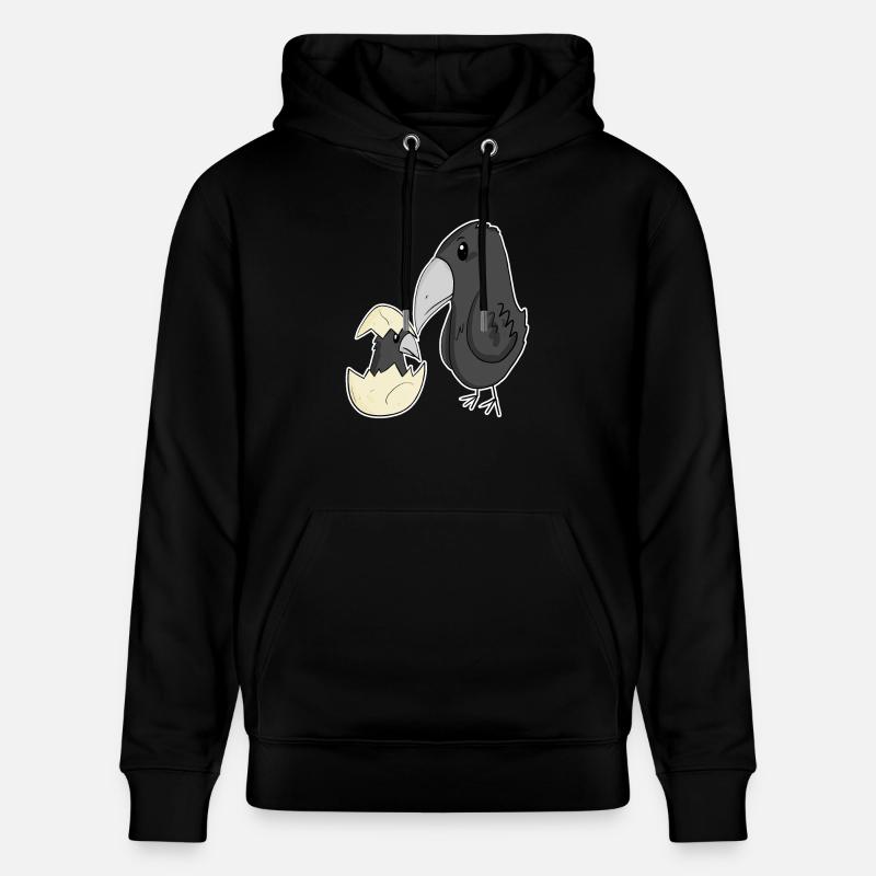 kråke med kråkeunge - Stanley/Stella CRUISER økologisk unisex-hettegenser - svart