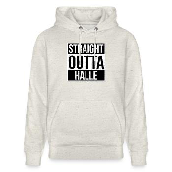 Straight Outta Halle - Stanley/Stella Unisex Bio-Hoodie CRUISER  - Beige meliert - Vorne - Alina (178cm) & Michal (187cm)