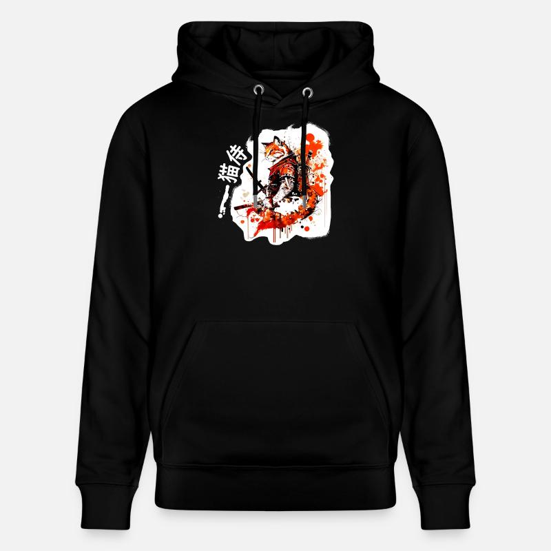 Samurai Katze in Rot - Stanley/Stella Unisex Bio-Hoodie CRUISER  - Schwarz