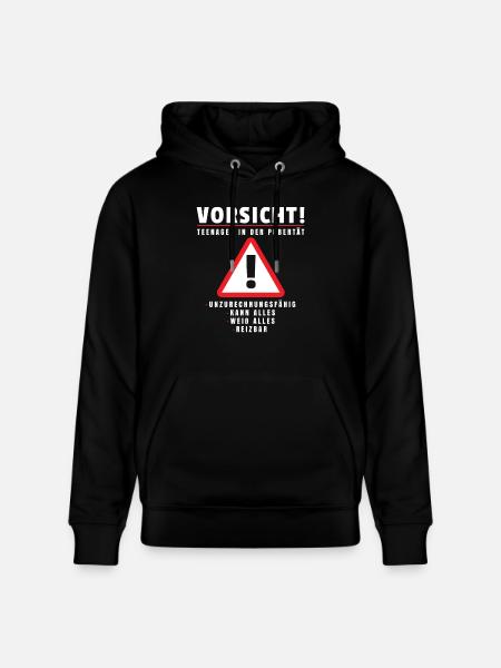 Teenager in Pubertät Shirt Geschenk Achtung! - Stanley/Stella Unisex Bio-Hoodie CRUISER  - Schwarz