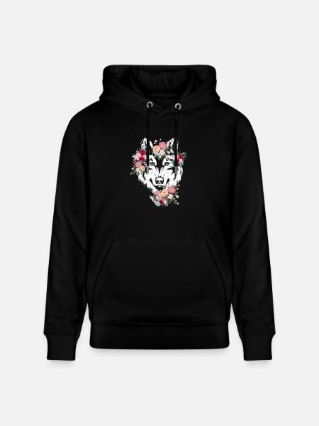 Wolf Wolfskopf Fleurs Déco - Sweat à capuche bio CRUISER Stanley/Stella Unisexe - noir
