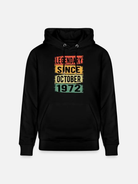 Birthday Retro October 1972 - Stanley/Stella CRUISER Unisex Organic Hoodie - black