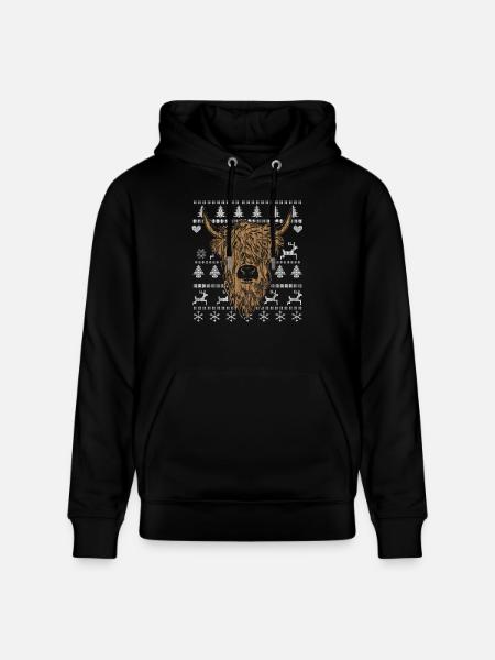 Highland Cow Ugly Christmas - Stanley/Stella CRUISER Unisex Organic Hoodie - black