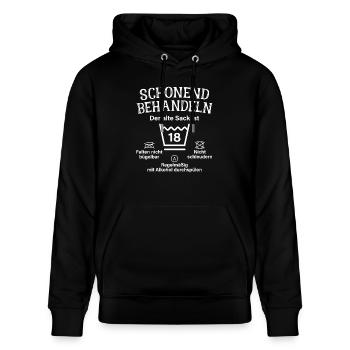 Schonend Behandeln Geschenk 18. Geburtstag Sack - Stanley/Stella Unisex Bio-Hoodie CRUISER  - Schwarz - Vorne - Alina (178cm) & Michal (187cm)