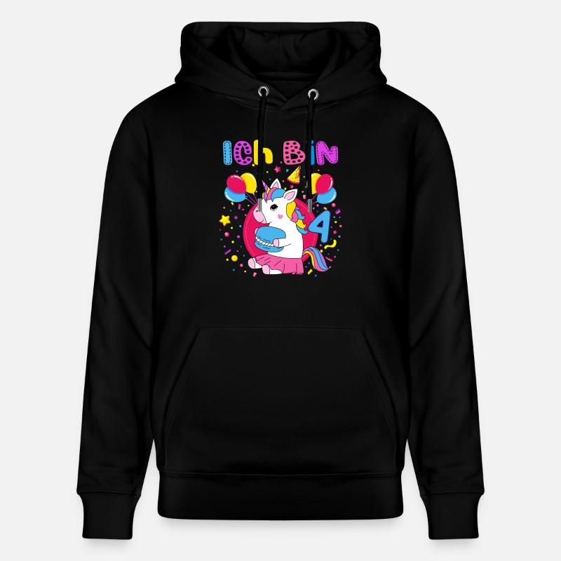 4. Geburtstag Mädchen Ich bin 4 Jahre mit Einhorn - Stanley/Stella Unisex Bio-Hoodie CRUISER  - Schwarz