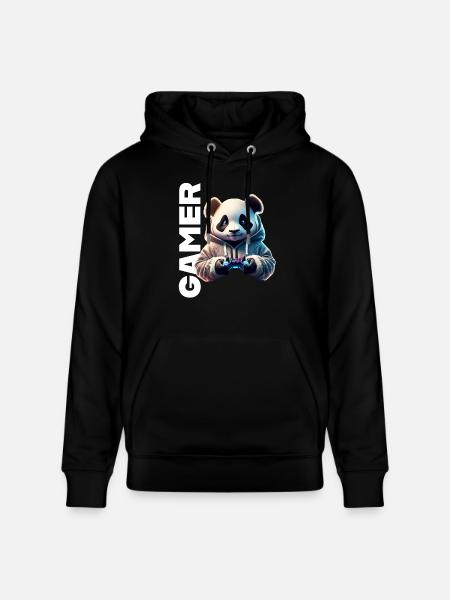 Gamer lettering with cool panda - Stanley/Stella CRUISER Unisex Organic Hoodie - black