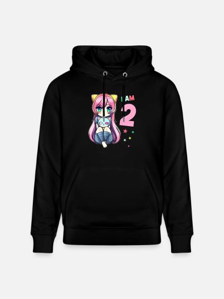 2 ans fille anime kawaii chat 2ème anniversaire - Sweat à capuche bio CRUISER Stanley/Stella Unisexe - noir