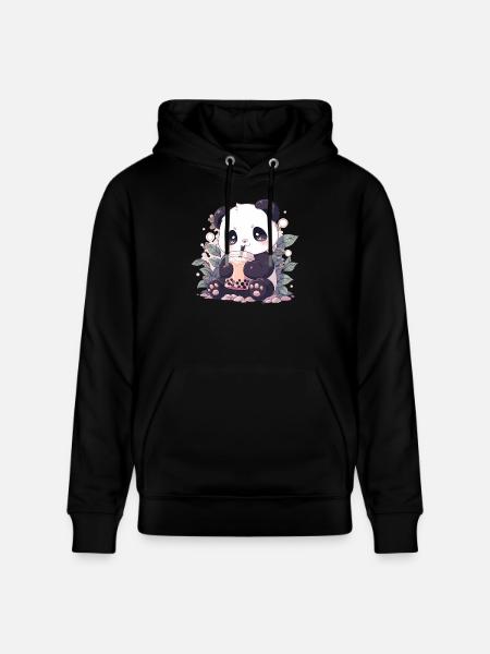 Kawaii Panda Drankjes Boba Bubble Tea Chibi - Stanley/Stella Uniseks bio-hoodie CRUISER - zwart