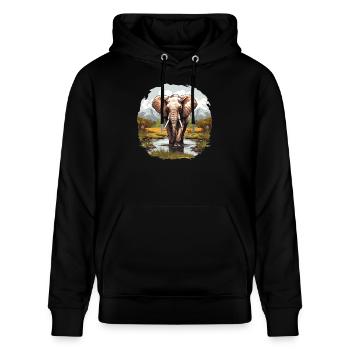 Elefanten Elefant - Stanley/Stella Unisex Bio-Hoodie CRUISER  - Schwarz - Vorne - Alina (178cm) & Michal (187cm)