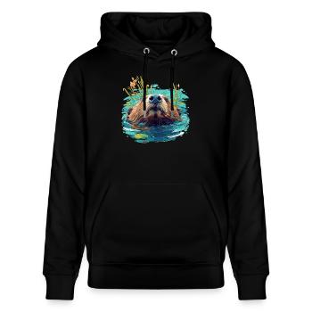 Beaver Biber - Stanley/Stella Unisex Bio-Hoodie CRUISER  - Schwarz - Vorne - Alina (178cm) & Michal (187cm)