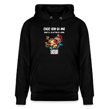 Chicken Game - Dont look at the Chicken Game Over - Stanley/Stella CRUISER økologisk unisex-hoodie - sort - Foran - Alina (178cm) & Michal (187cm)
