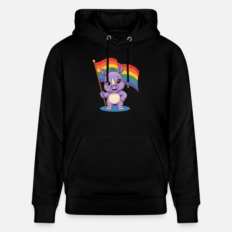 Rhinocéros mignon avec drapeau arc-en-ciel - Sweat à capuche bio CRUISER Stanley/Stella Unisexe - noir