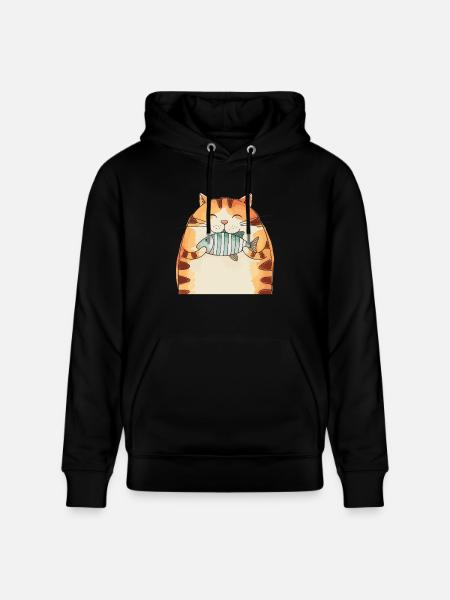 Cheerful cat with fish hug - Stanley/Stella CRUISER Unisex Organic Hoodie - black