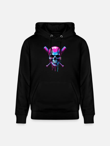 Baseball Skull Baseball Bat - Stanley/Stella CRUISER Unisex Organic Hoodie - black
