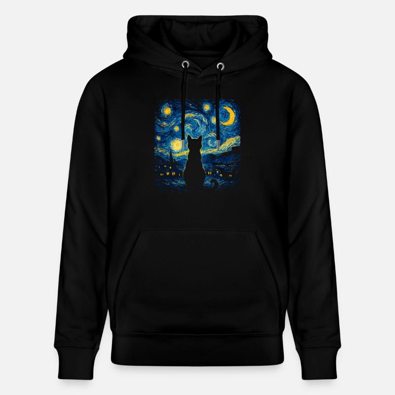 Silhouette de chat Nuit étoilée - Sweat à capuche bio CRUISER Stanley/Stella Unisexe - noir