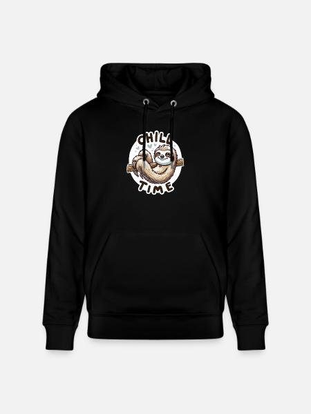 Chill Time - Sloth Illustration - Stanley/Stella CRUISER Unisex Organic Hoodie - black