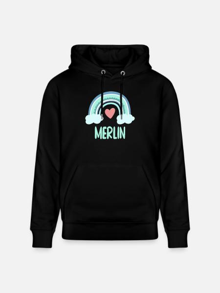 Merlin Name Rainbow Baby - Stanley/Stella CRUISER Unisex Organic Hoodie - black