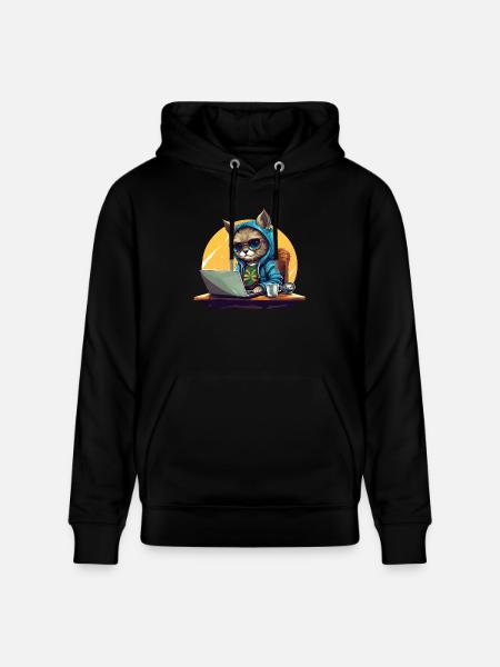 Cool Cat CEO - Start-up Mood with Laptop - Stanley/Stella CRUISER Unisex Organic Hoodie - black