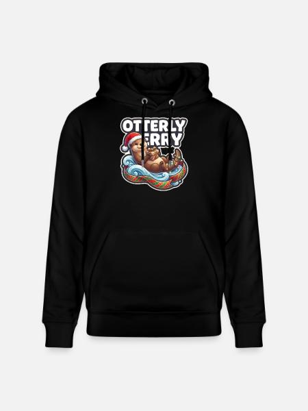 Otterly Merry Christmas Otter - Stanley/Stella CRUISER Unisex Organic Hoodie - black