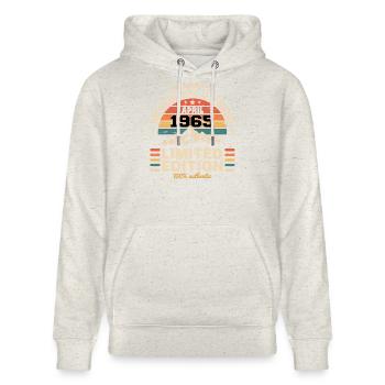 Jubiläumsjahrgang April 1965 - Stanley/Stella Unisex Bio-Hoodie CRUISER  - Beige meliert - Vorne - Alina (178cm) & Michal (187cm)