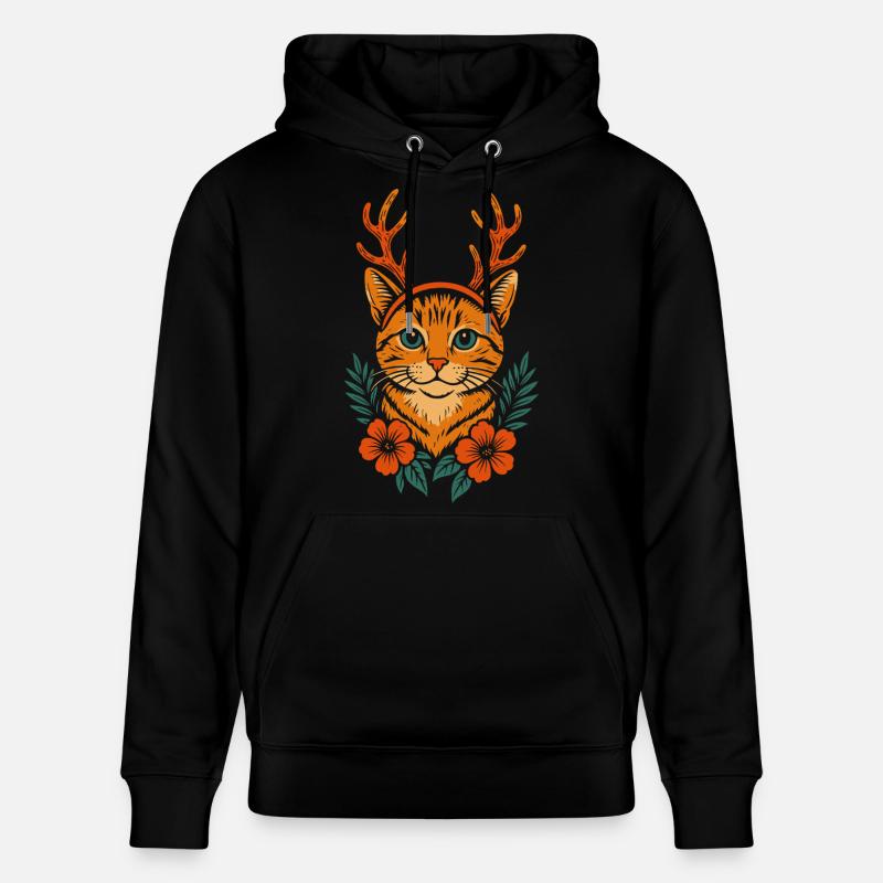 Cerf chat avec couronne de fleurs - Sweat à capuche bio CRUISER Stanley/Stella Unisexe - noir