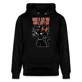 Rockabilly Katze: 50er Jahre Retro - Stanley/Stella Unisex Bio-Hoodie CRUISER  - Schwarz - Vorne - Alina (178cm) & Michal (187cm)