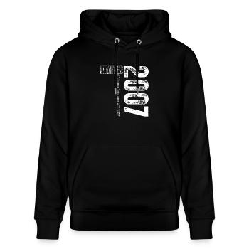 Limited Edition 2007 18. Geburtstag Geschenk - Stanley/Stella Unisex Bio-Hoodie CRUISER  - Schwarz - Vorne - Alina (178cm) & Michal (187cm)
