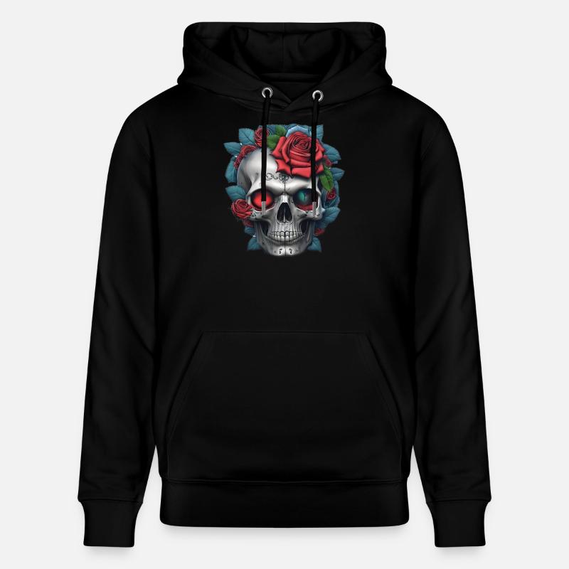 Crâne avec des roses - Sweat à capuche bio CRUISER Stanley/Stella Unisexe - noir