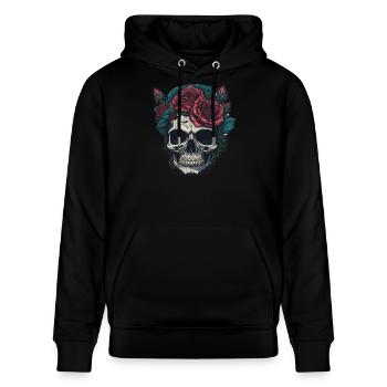 Totenkopf mit Rosen - Stanley/Stella Unisex Bio-Hoodie CRUISER  - Schwarz - Vorne - Alina (178cm) & Michal (187cm)