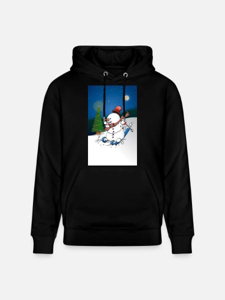 Illustration of a cheerful snowman on skis - Stanley/Stella CRUISER Unisex Organic Hoodie - black