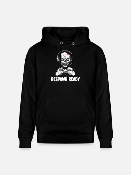 Respawn Ready Zombie Skull Gaming - Stanley/Stella CRUISER Unisex Organic Hoodie - black