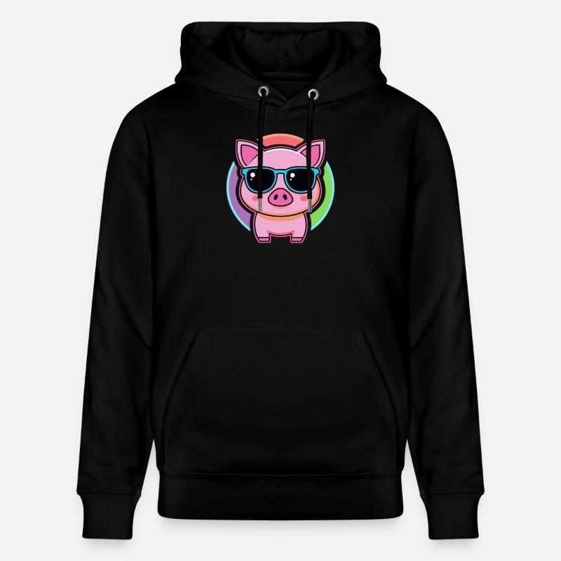 Cochon kawaii lunettes arc en ciel - Sweat à capuche bio CRUISER Stanley/Stella Unisexe - noir