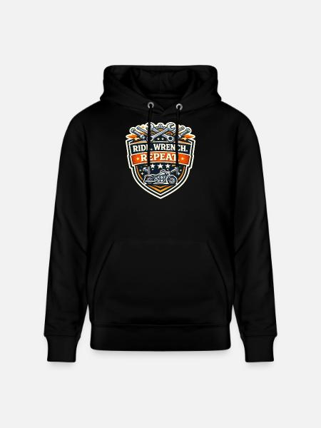 Ride Wrench Repeat Motorcycle Patch - Stanley/Stella CRUISER Unisex Organic Hoodie - black