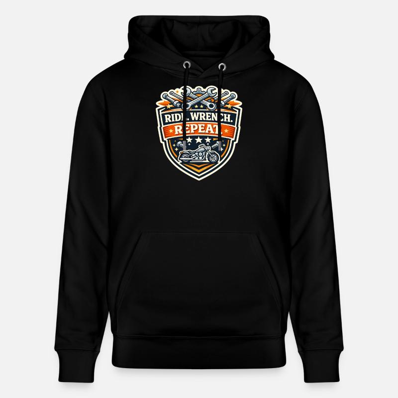 Ride Wrench Repeat Motorrad Patch - Stanley/Stella Unisex Bio-Hoodie CRUISER  - Schwarz