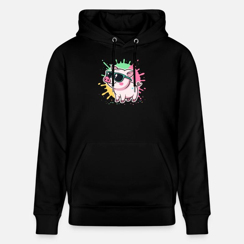 Cochon Chaleureux Solaire à Lunettes - Sweat à capuche bio CRUISER Stanley/Stella Unisexe - noir