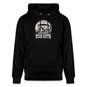 Wasserwechsel Chill Aquarium Humor - Stanley/Stella Unisex Bio-Hoodie CRUISER  - Schwarz - Vorne - Alina (178cm) & Michal (187cm)