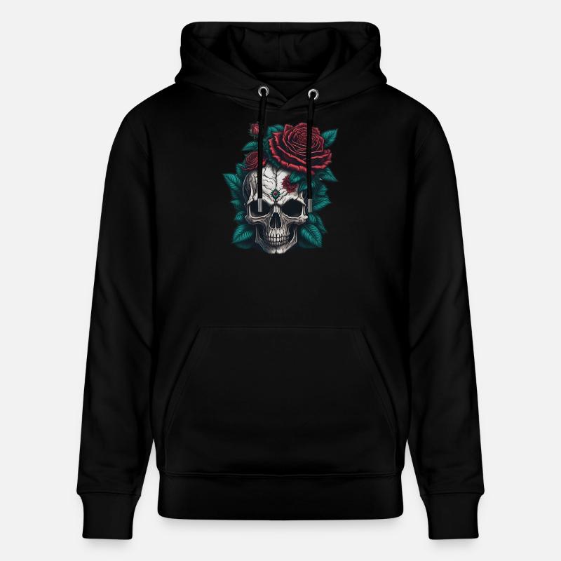 Crâne avec des roses - Sweat à capuche bio CRUISER Stanley/Stella Unisexe - noir