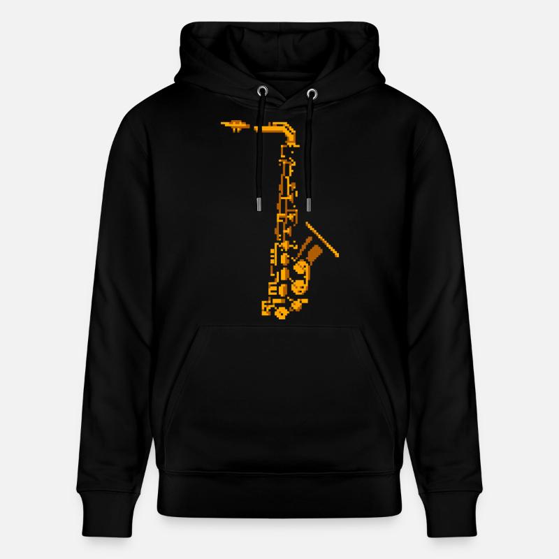 Saxophone Pixel Art - Sweat à capuche bio CRUISER Stanley/Stella Unisexe - noir